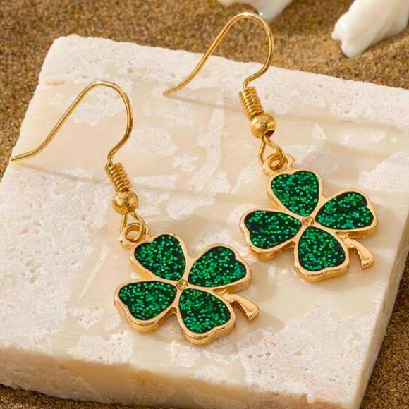 Shamrock Four Leaf Clover Earrings - Picture 1 of 4
